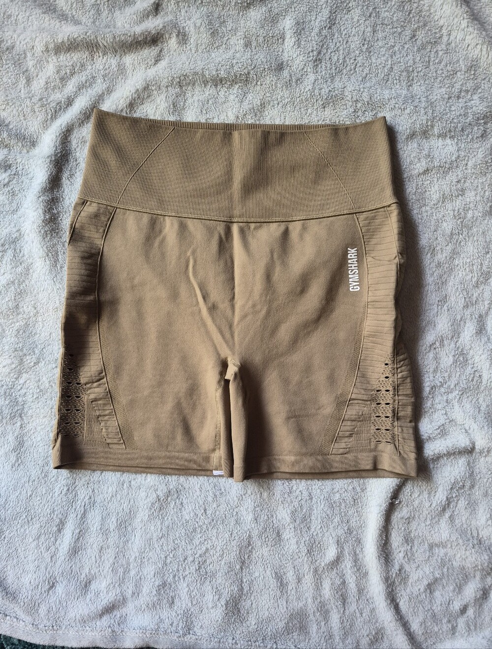 Gymshark Beige Tan Compression Shorts Women's XL High Rise Pullon